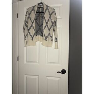 360 Sweater Italian Yarn Open Front Cardigan Sweater XS Cream And Navy